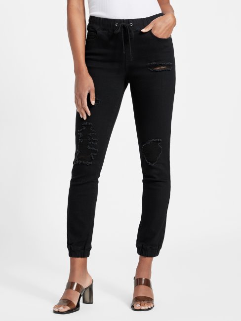 Pantalon De Jogging En Denim Taille Mi-haute Cachemire Guess Noir Destroy