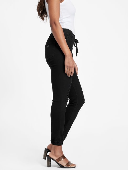 Pantalon De Jogging En Denim Taille Mi-haute Cachemire Guess Noir Destroy