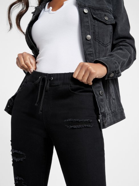 Pantalon De Jogging En Denim Taille Mi-haute Cachemire Guess Noir Destroy