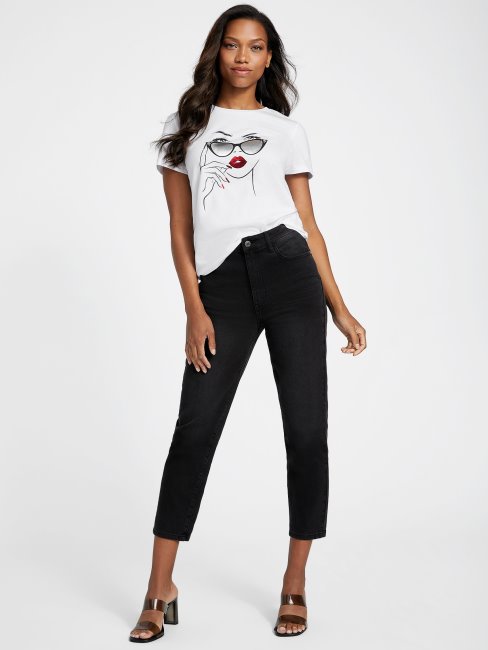 Tee Shirt Guess Catia Model Graphique Blanc Pur