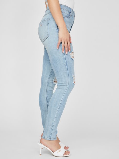 Guess Eco Simmone Jean Skinny Taille Haute Délavage Destroy Clair Entrejambe 30 Exclusivité En Ligne