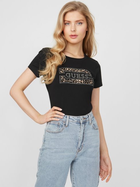 Tee Shirt Noir De Jais Multi Logo Capri Guess