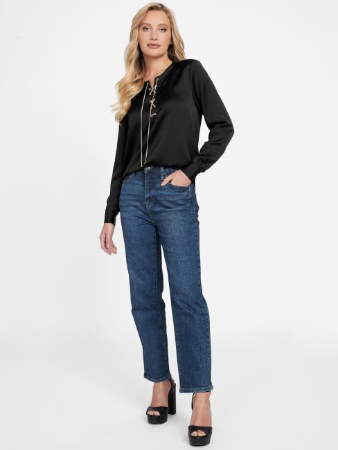 Guess Haut En Satin Mayra Noir De Jais