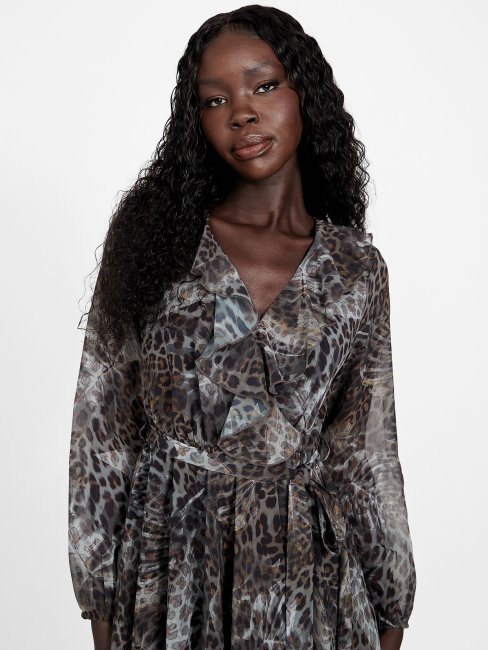 Robe Courte Velina Jacquard Léopard Multi Eco Guess