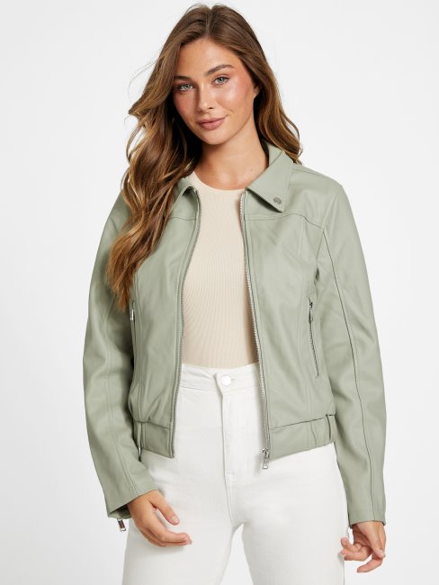 Guess Veste Verte à Capuche En Similicuir Balsam Esther