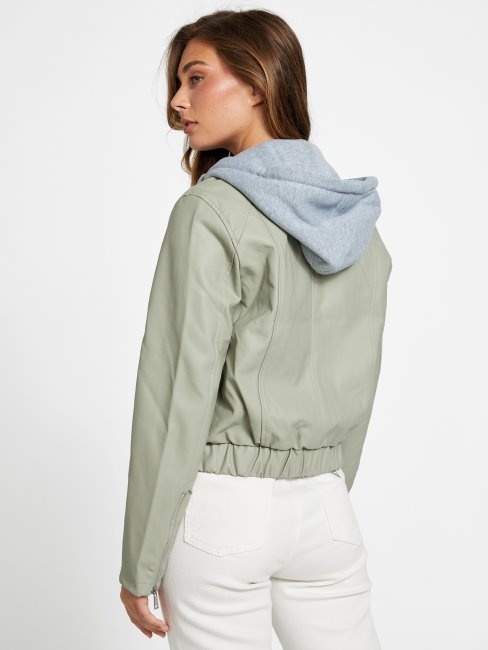 Guess Veste Verte à Capuche En Similicuir Balsam Esther