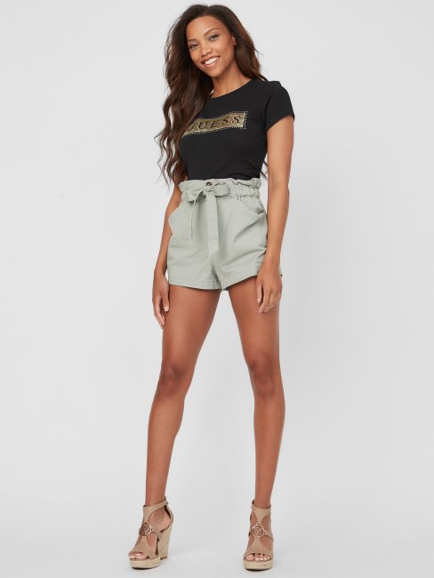 T-shirt Noir De Jais à Sequins Et Strass En Acier Guess