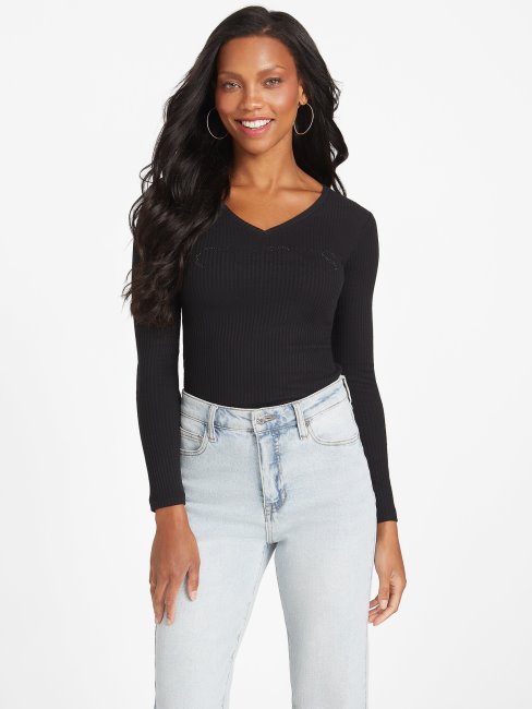 Guess Mabel Strass Logo Top Noir De Jais