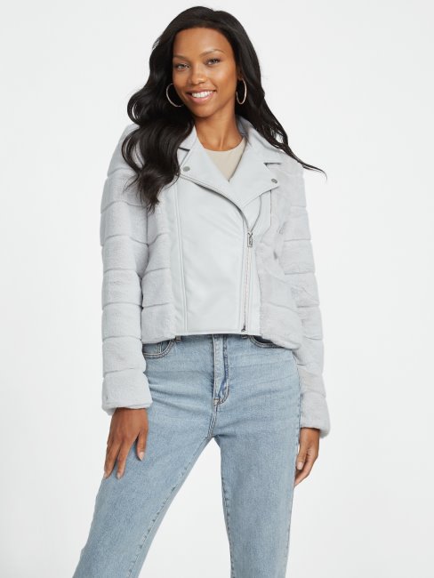 Cadia Veste De Moto En Fausse Fourrure Gris Montagne Guess