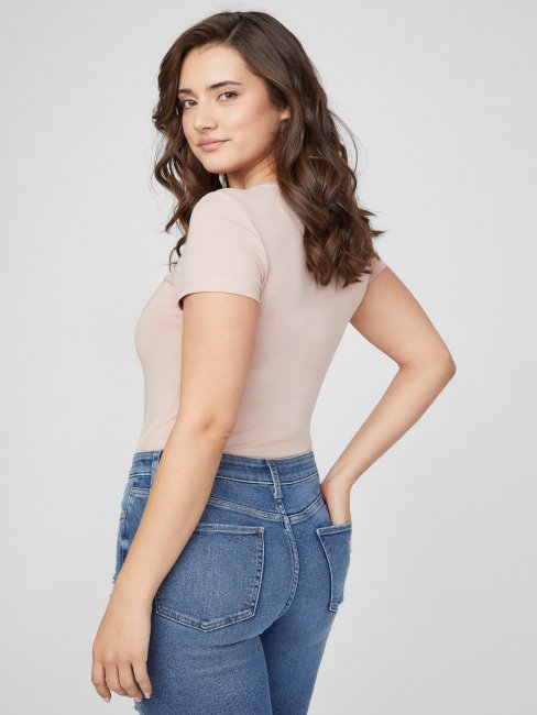 Tee Shirt Guess Acier Sequins Et Strass Rose Brillant