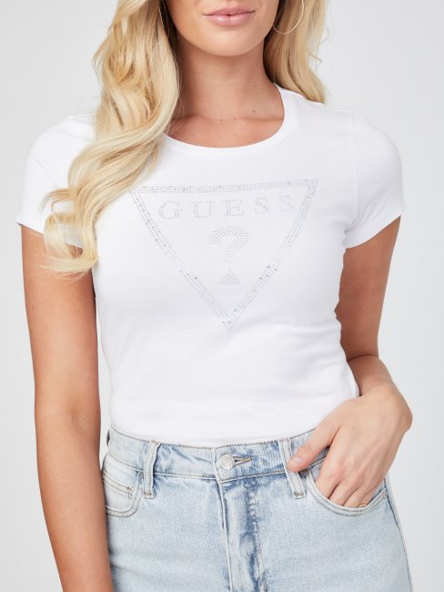 T-shirt Eco Cathy Strass Logo Blanc Pur Guess