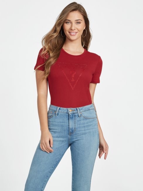 Jus De Betterave T-shirt Logo Strass Rouge Guess Zillah