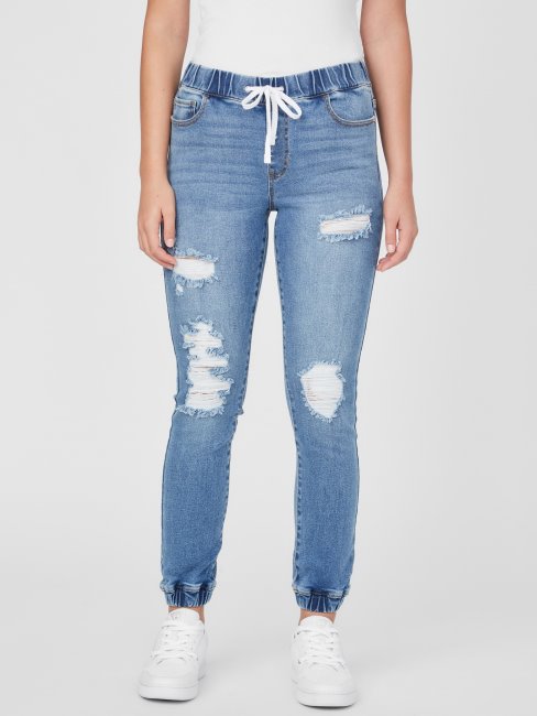 Pantalon De Jogging En Denim Taille Mi-haute Cachemire Guess Medium Destroy