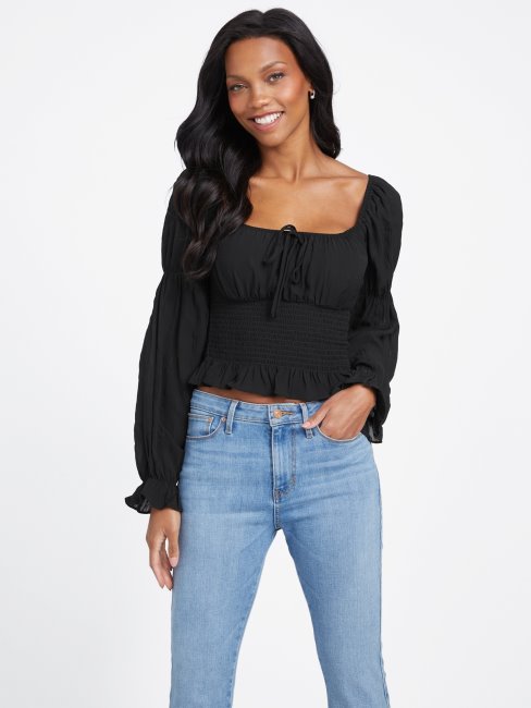 Guess Top Smocké Kyrie Noir De Jais