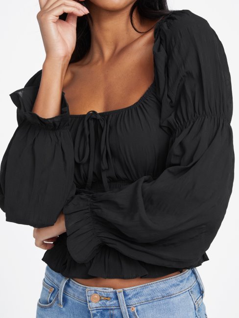Guess Top Smocké Kyrie Noir De Jais