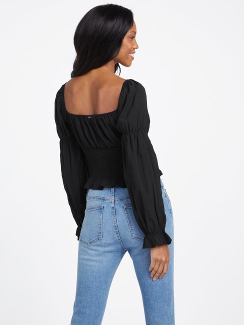 Guess Top Smocké Kyrie Noir De Jais