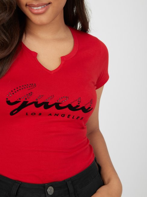 Tee Shirt Guess Anise Logo Rugby Rouge