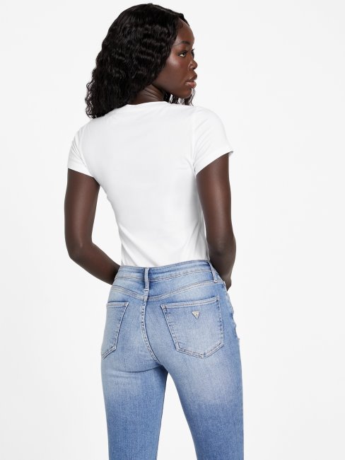 Tee Shirt Guess Eco Cece Love à Col En V Blanc Pur