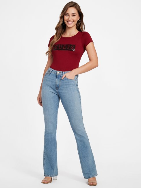 T-shirt à Sequins Et Strass En Acier Guess Jus De Betterave Rouge