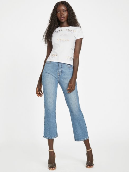 Tee Shirt Guess Eco Catae Rhinestone Logo Blanc Pur