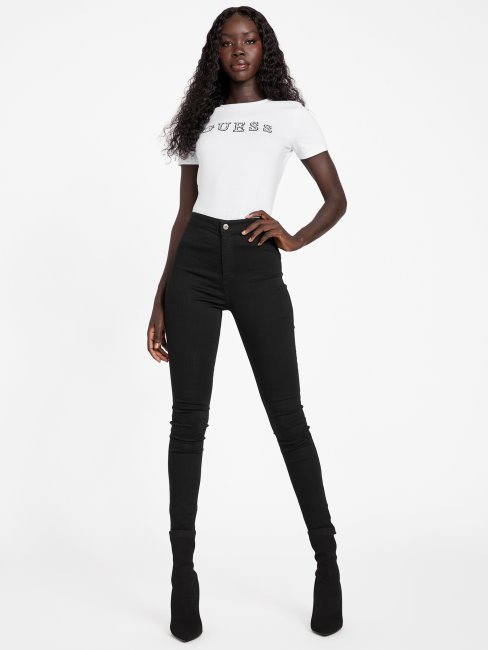 Tee Shirt Vrai Blanc Jill Logo Strass Guess