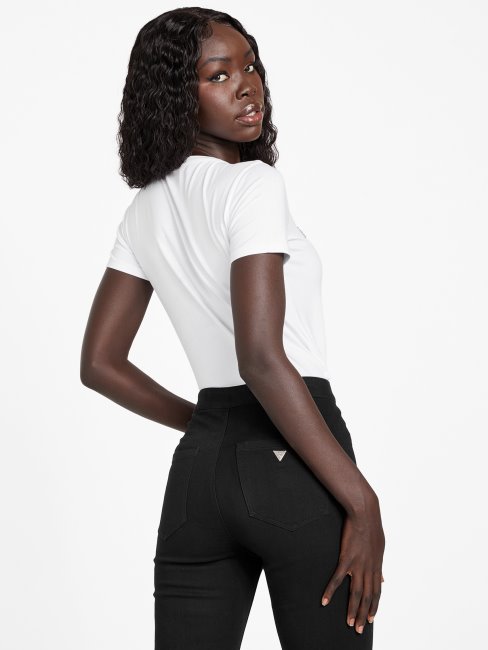 Tee Shirt Vrai Blanc Jill Logo Strass Guess
