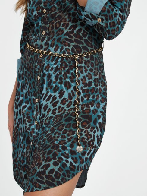 Guess Misti Robe Chemise Imprimée Ghost Leaf Imprimé Léopard