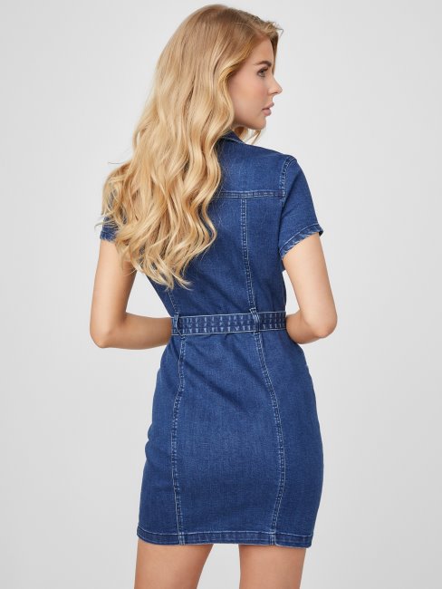 Valari Robe En Jean Ceinturée Délavage Moyen Guess