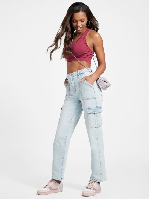 Guess Eco Hayden - Jean Cargo Taille Haute Délavé Clair