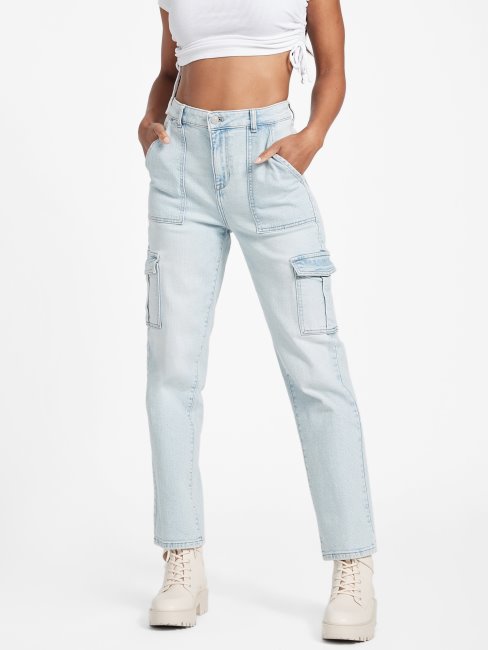 Guess Eco Hayden - Jean Cargo Taille Haute Délavé Clair