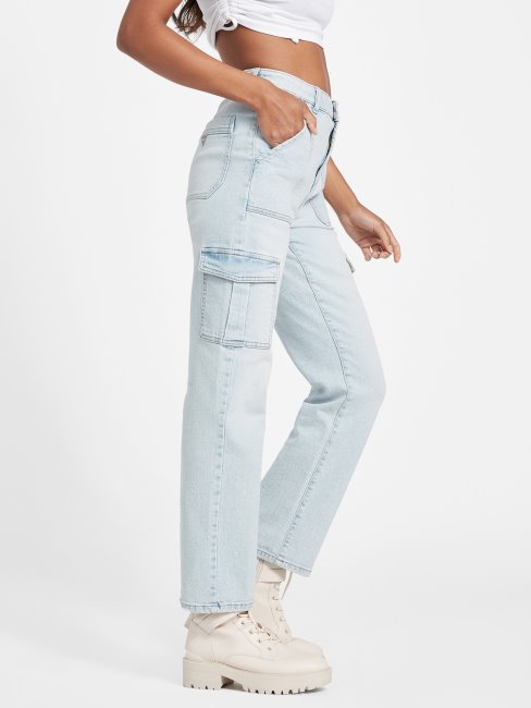 Guess Eco Hayden - Jean Cargo Taille Haute Délavé Clair