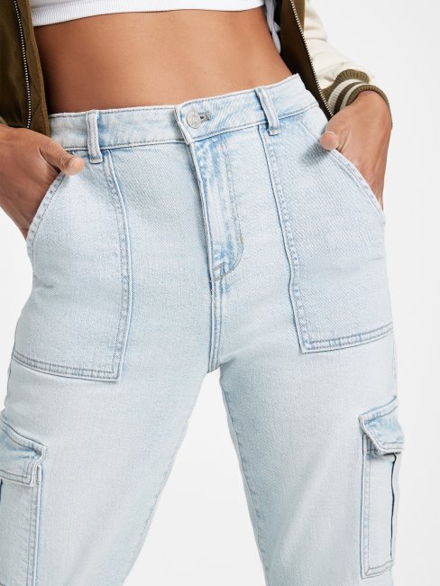 Guess Eco Hayden - Jean Cargo Taille Haute Délavé Clair