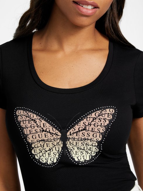 T-shirt Graphique à Logo Butters Guess Noir De Jais