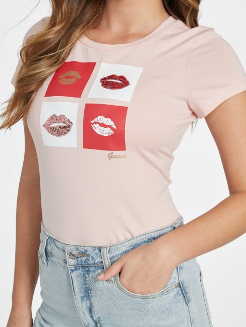 T-shirt Ellamae En Dentelle Rose Guess