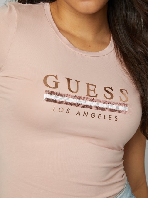 T-shirt à Sequins Sterling Guess Rose Brillant