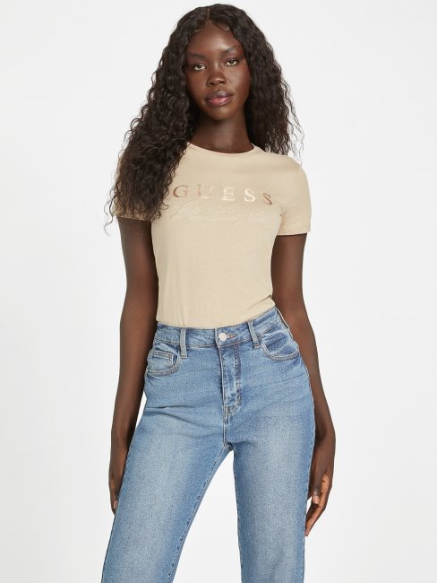 Tee Shirt Guess Eco Sallie Velours Taupe