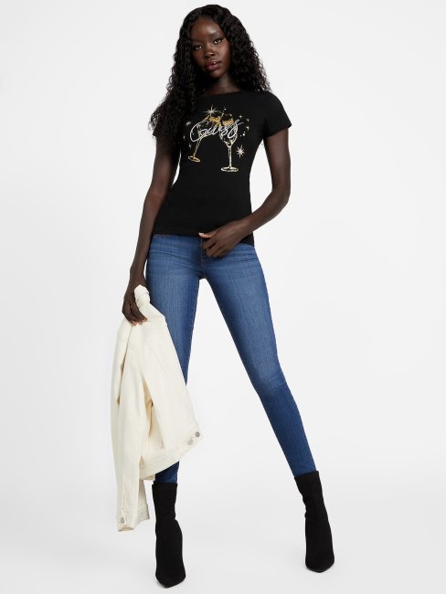 Tee Shirt Guess Saluti Noir De Jais