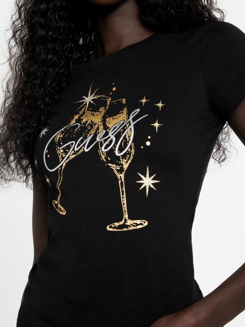 Tee Shirt Guess Saluti Noir De Jais