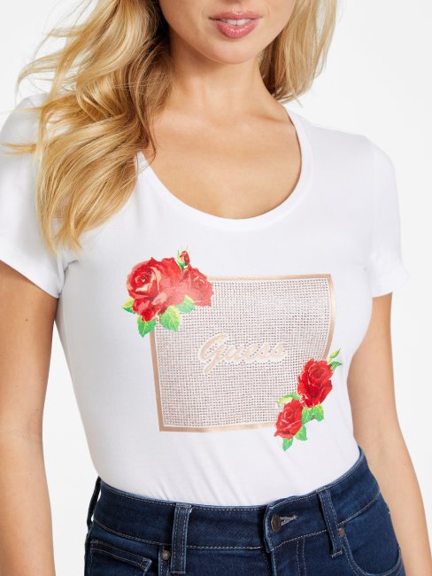 Tee Shirt Strass Camille Blanc Pur Guess