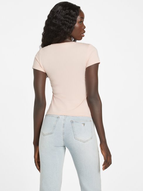 Eco Catae Rhinestone Logo Tee Guess Rose Vapeur
