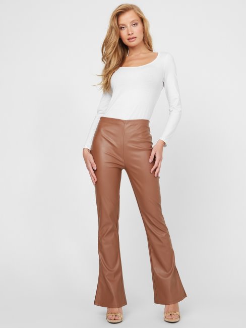 Pantalon Cheville Fendu En Cuir Synthétique Guess Salomé Rose Argile