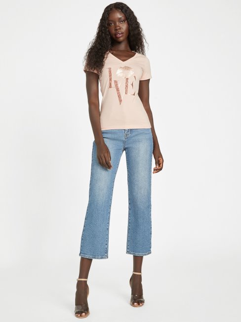 Tee Shirt Guess Eco Cece Love à Col En V Vapor Rose