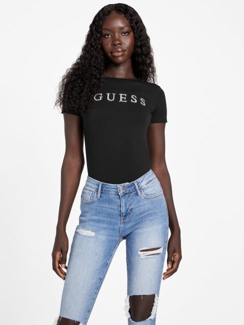 T-shirt Noir De Jais à Logo Strass Guess Jill