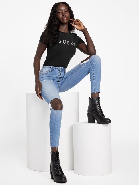 T-shirt Noir De Jais à Logo Strass Guess Jill