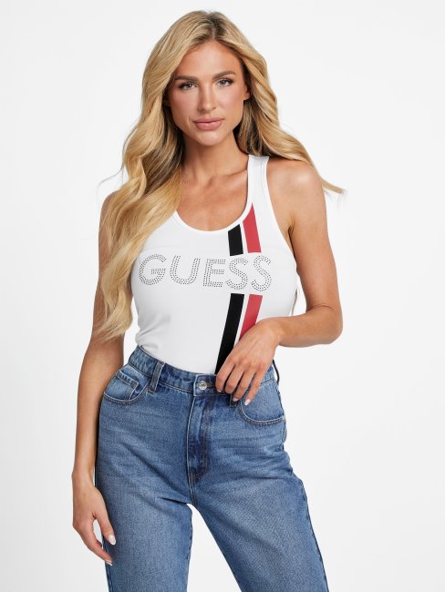 Guess Blanc Pur Eco Racer Logo Débardeur