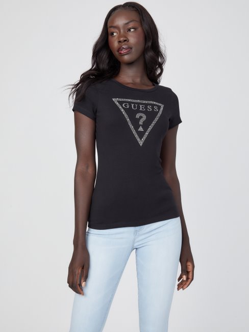 T-shirt Noir De Jais Eco Cathy Avec Logo En Strass