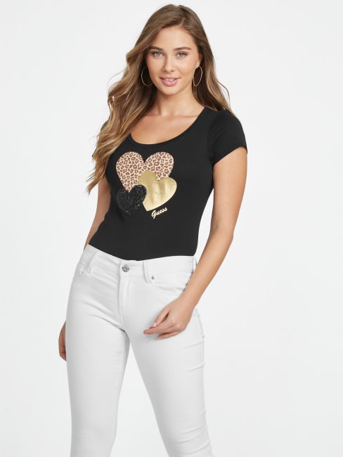 Tee Shirt Coeur Lennan Jet Noir Multi Guess