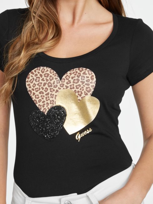 Tee Shirt Coeur Lennan Jet Noir Multi Guess