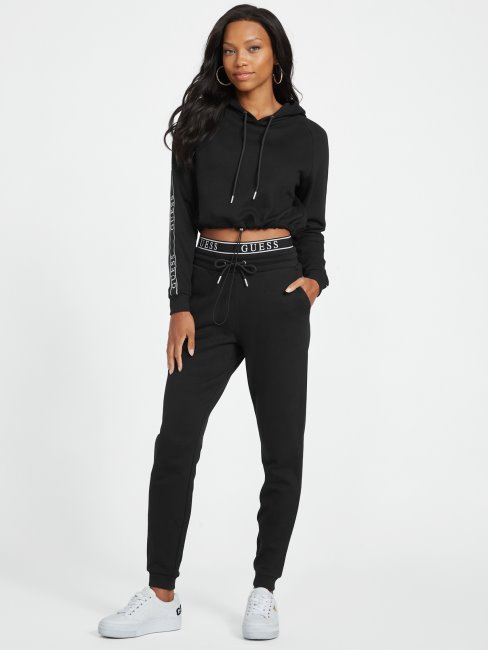 Sweat à Capuche Avec Bande Logo Blanch Guess Noir Jet