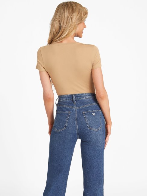 T-shirt à Sequins Et Strass En Acier Guess Taupe Grillé